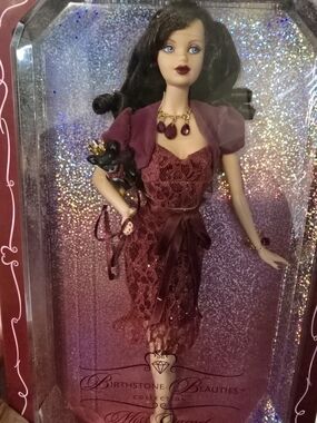 Barbie Birthstone Beauties Miss Garnet Box - Deep Burgundy/Pink Graphics